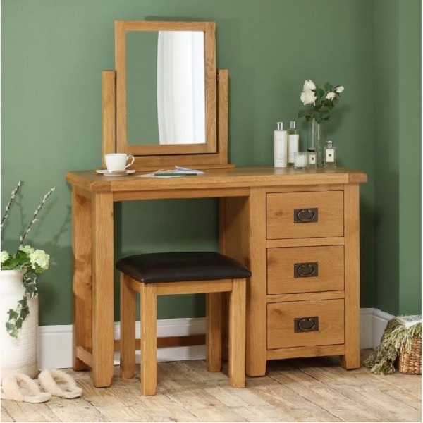 Bàn Trang Điểm + Ghế Đôn + Gương 70 x 90cm Rustic Oak
